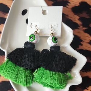 Halloween Black and Green Eye Tassel Earrings